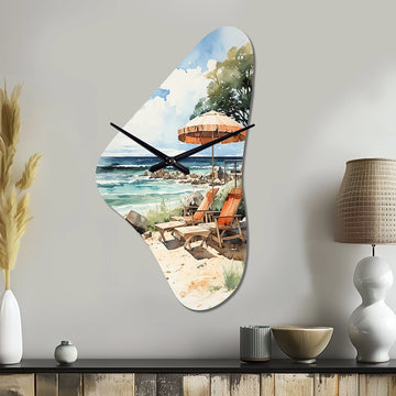 Beach Chairs Photo III - Asymmetric Metal Wall Clock